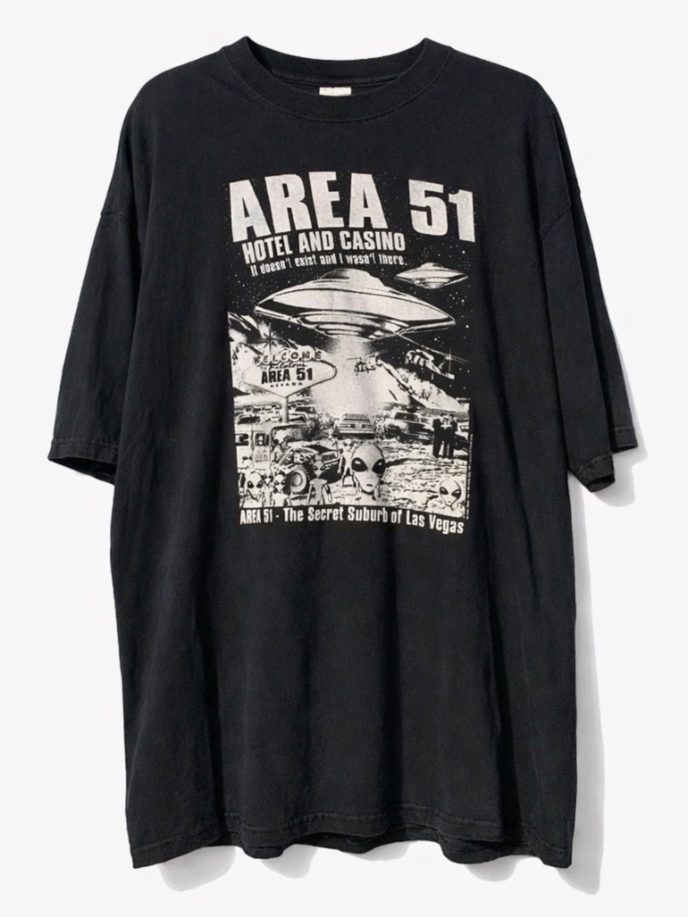 Vintage 1999 Area 51 Hotel Casino Alien Graphic Tee Black XL Y2K